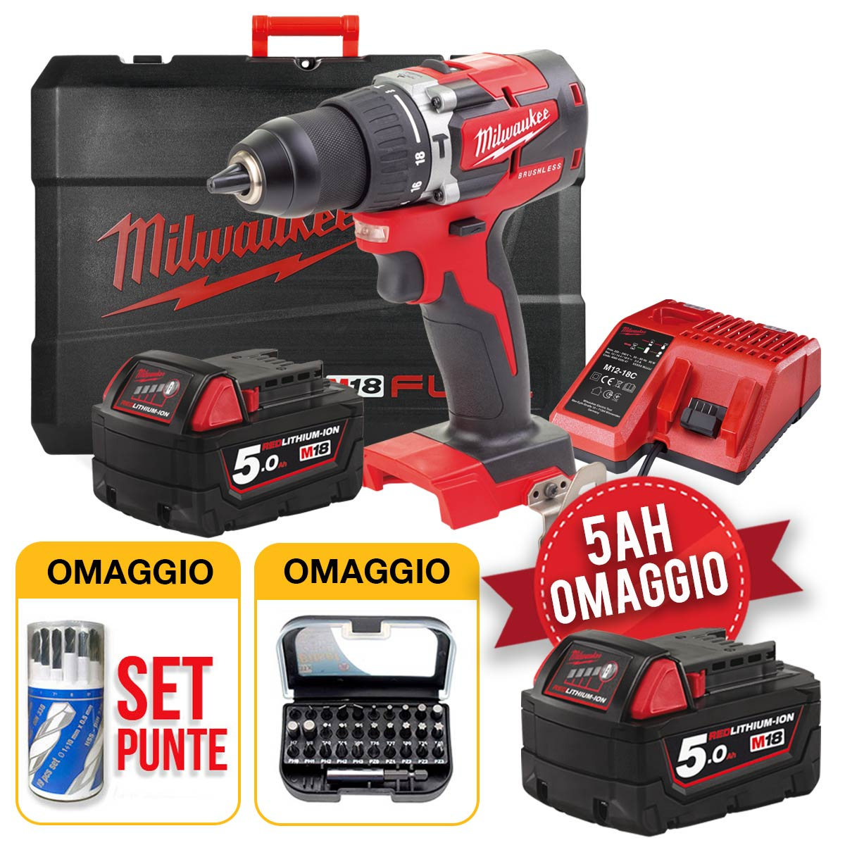 Milwaukee M Cblpd C Punte E Inserti Omaggio Trapano Avvitatore