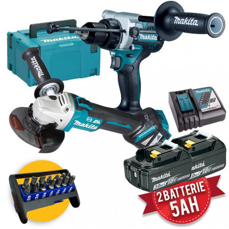 Makita DLX2435TJ - Kit utensili 18V Brushless - Trapano, Smerigliatrice, 2 batterie 5Ah, Valigetta