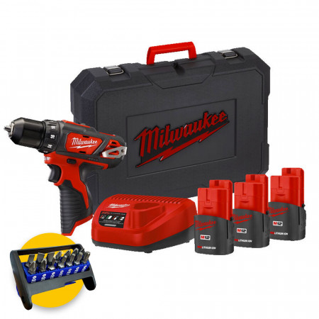 Milwaukee M12 BDD-202C, trapano avvitatore 12V compatto, 2 batterie da 2Ah