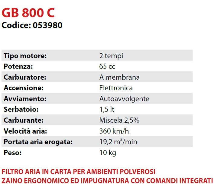 Soffiatore a Scoppio a Zaino 65 cc GreenLine GB800C