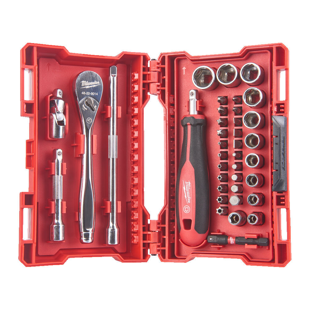 Milwaukee 4932479096 - Set cassetta di bussole, cricchetti e bussole da 1/4