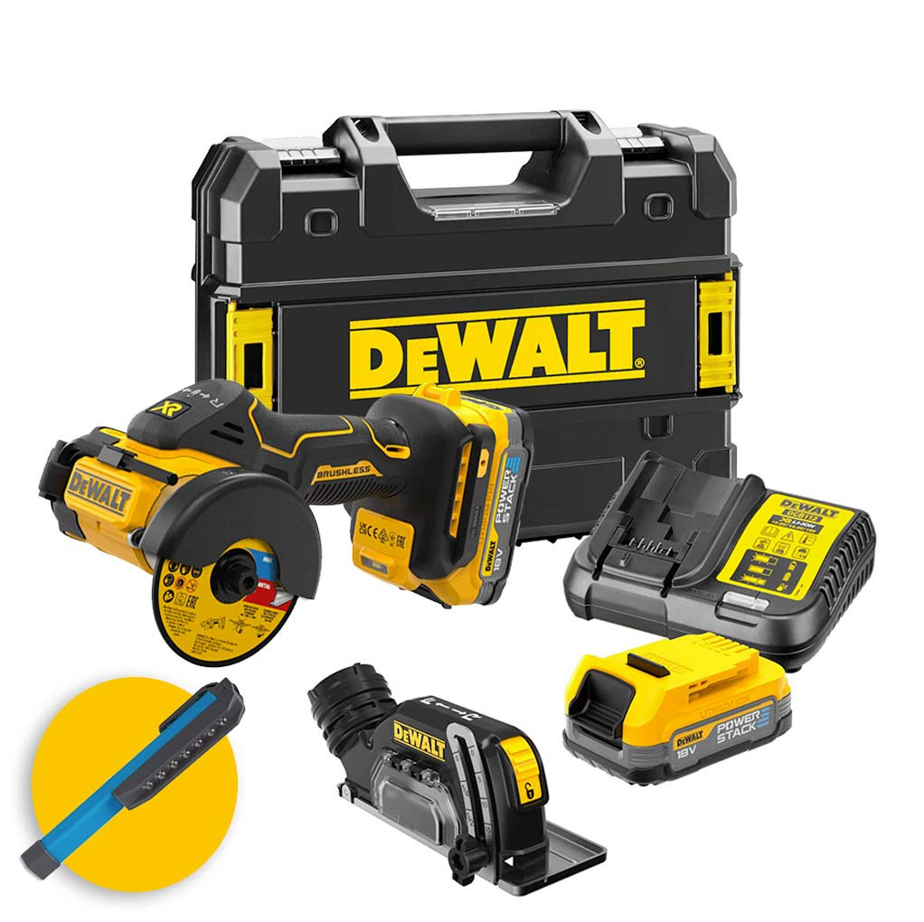 Dewalt DCS438E2T-QW - Mini smerigliatrice a batteria 18V - disco da 76 mm -  2 batterie Powerstack