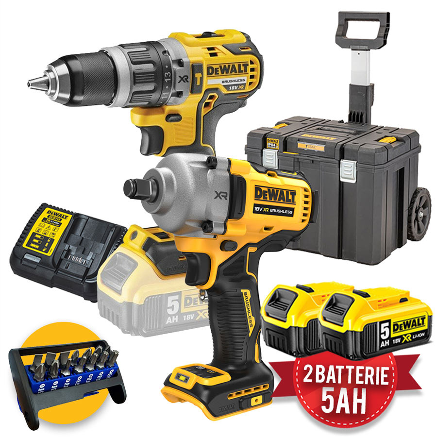 Dewalt kit utensili a batteria 18V - DCF891 Avvitatore a impulsi da 1/2 -  DCD796 Trapano con percussione