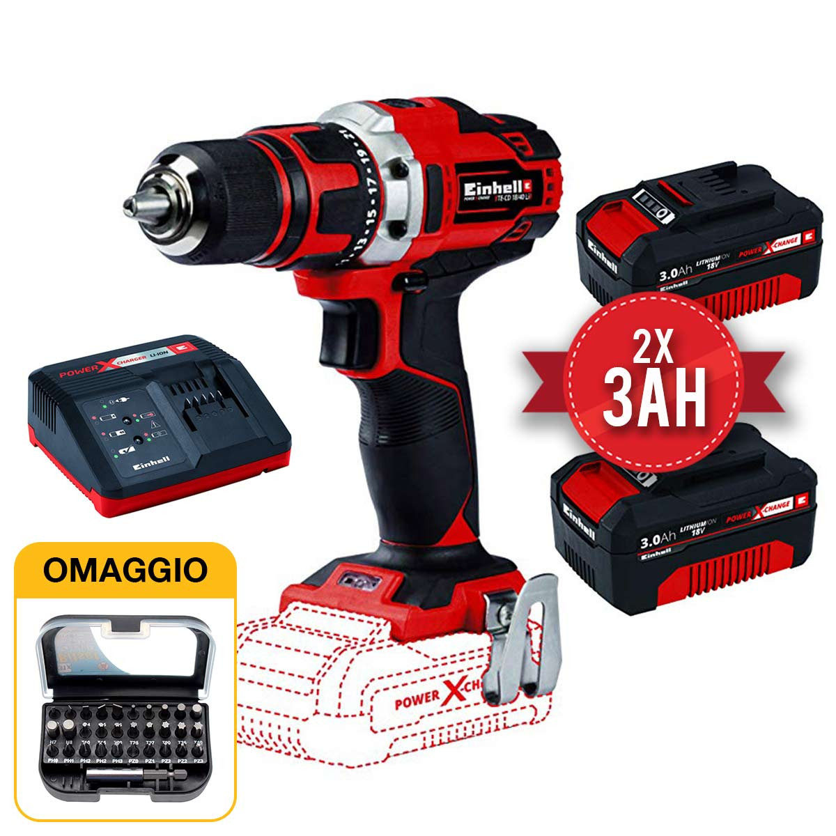 Einhell TC-CD 18 - Trapano avvitatore a batteria 18V 3Ah con OMAGGIO