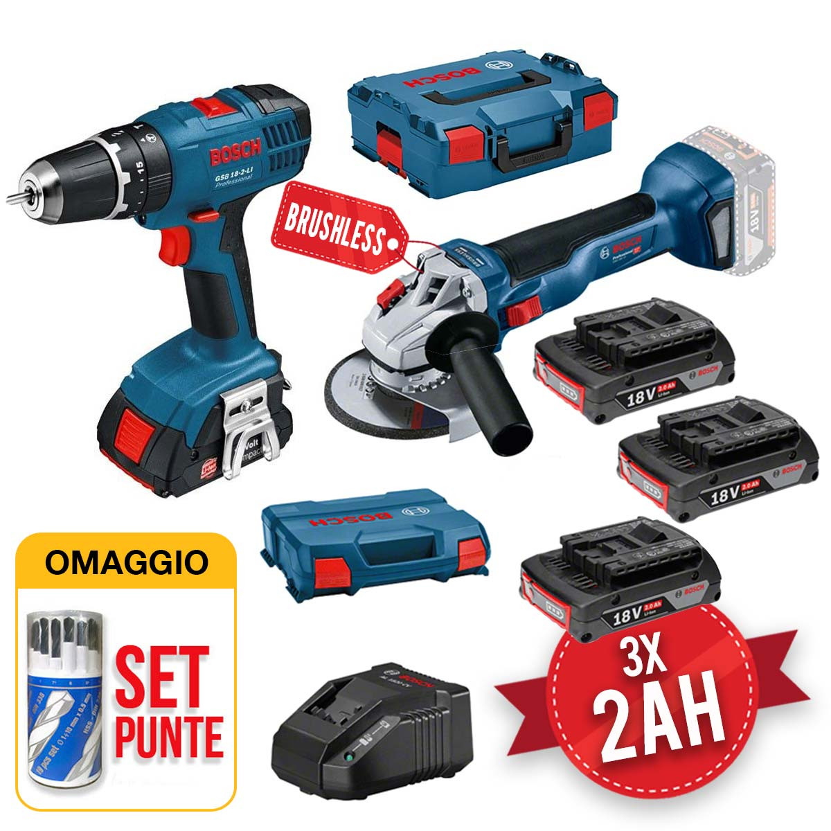 Kit Bosch Professionale 18V - Trapano avvitatore a batteria +