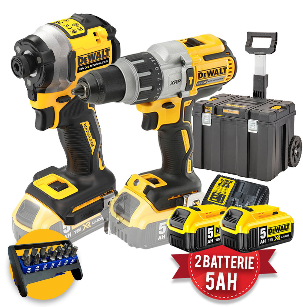 Dewalt kit elettroutensili a batteria 18V - Avvitatore ad impulsi DCF850 +  Trapano a percussione DCD996