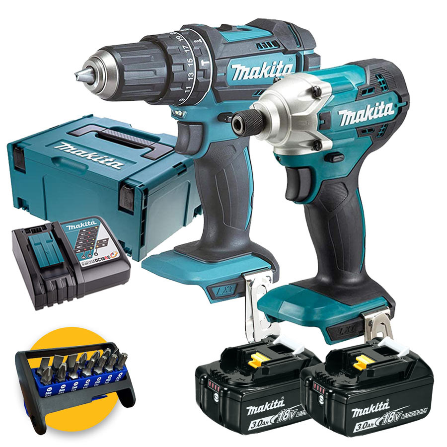 Makita kit utensili 18V - Trapano, Smerigliatrice, Tassellatore, 2 batterie  5Ah