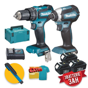 Makita DLX2283JX1 - Kit utensili a batteria 18V, Trapano DHP485 + Avvitatore a impulsi DTD153, 3 batterie da 3Ah