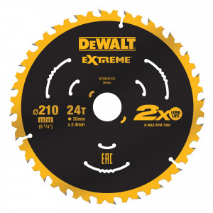 Dewalt DT20432-QZ - Disco per banco sega e troncatrice legno D.210MM, 24 denti 