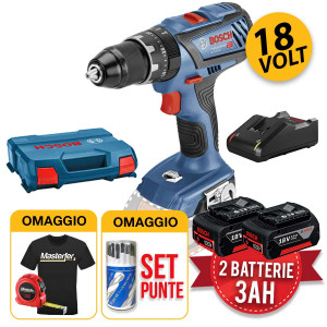 Bosch GSB 18V-28 - Trapano avvitatore a batteria 18V con percussione, 2 X 3Ah