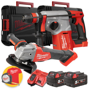 Kit Milwaukee M18FPP2E-953X 18V Tassellatore M18FHX + Smerigliatrice CAG125X - 2 Batterie da 5Ah + 1 da 8Ah 