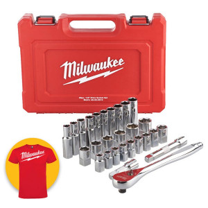 Milwaukee 4932471864 - Set metrico di chiavi a cricchetto e bussole da 1/2, 28 pezzi