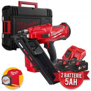 Milwaukee M18 FFNS-502C - Chiodatrice a batteria a colpo singolo 34° M18 FUEL - 2 x 5Ah in valigetta