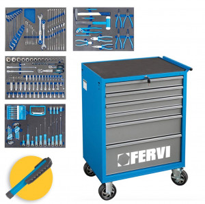 Fervi C900/CC04 - Carrello porta attrezzi completo per officina - 219 utensili