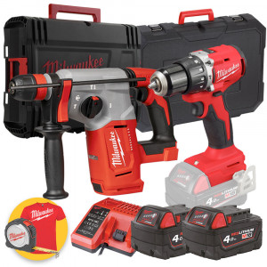 Milwaukee kit utensili a batteria 18V - Tassellatore M18 BLHX + Trapano avvitatore a batteria M18 CBLPD