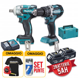 Makita DLX2250TJ1 - Kit utensili a batteria 18V, Trapano avvitatore + Avvitatore a impulsi 2 x 5Ah