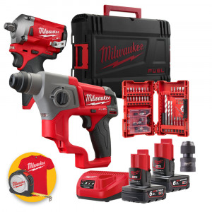 Milwaukee M12 FPP2BP-602X - Kit a batteria 12V - Tassellatore CH e Avvitatore a impulsi FIWF12