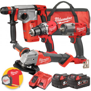 Kit Milwaukee utensili 18V - BLPDRC trapano - FSAG125X Smerigliatrice - Tassellatore BLHX - Impulsi FMTIW2F12