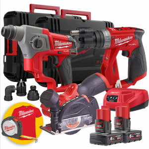 Milwaukee M12 FPP3F-602X - Kit utensili a batteria Fuel, Trapano, Tassellatore, mini Smerigliatrice