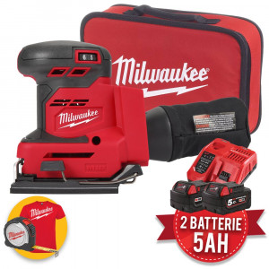 Milwaukee M18 BQSS-502B - Levigatrice quadrata 1/4" di foglio - 2 x 5Ah in valigetta