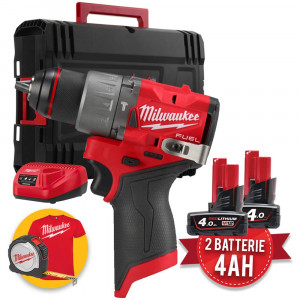 Milwaukee M12 FPD2-402X - Trapano avvitatore a batteria 12V con percussione - 2 x 4 Ah