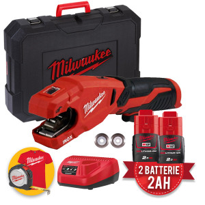 Milwaukee M12 PCSS-202C - Tagliatubi a batteria 12V per acciaio inox Raptor, 2 batterie 2Ah