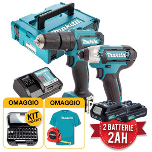 Makita CLX228AJ - Kit Combo utensili a batteria 12V, Trapano avvitatore HP333D + Avvitatore ad impulsi TD110D