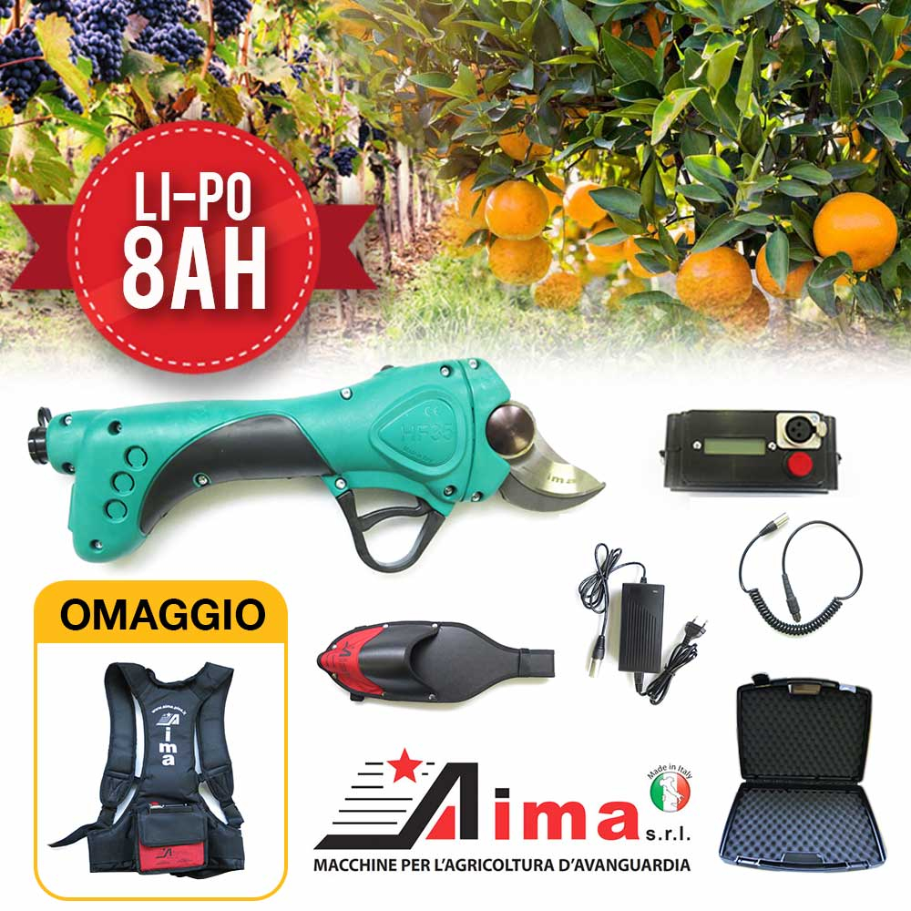 FORBICE AIMA HF35, ZAINO OMAGGIO MIGLIOR PREZZO, Forbice elettrica da  potatura a batteria LiPo da 8 Ah