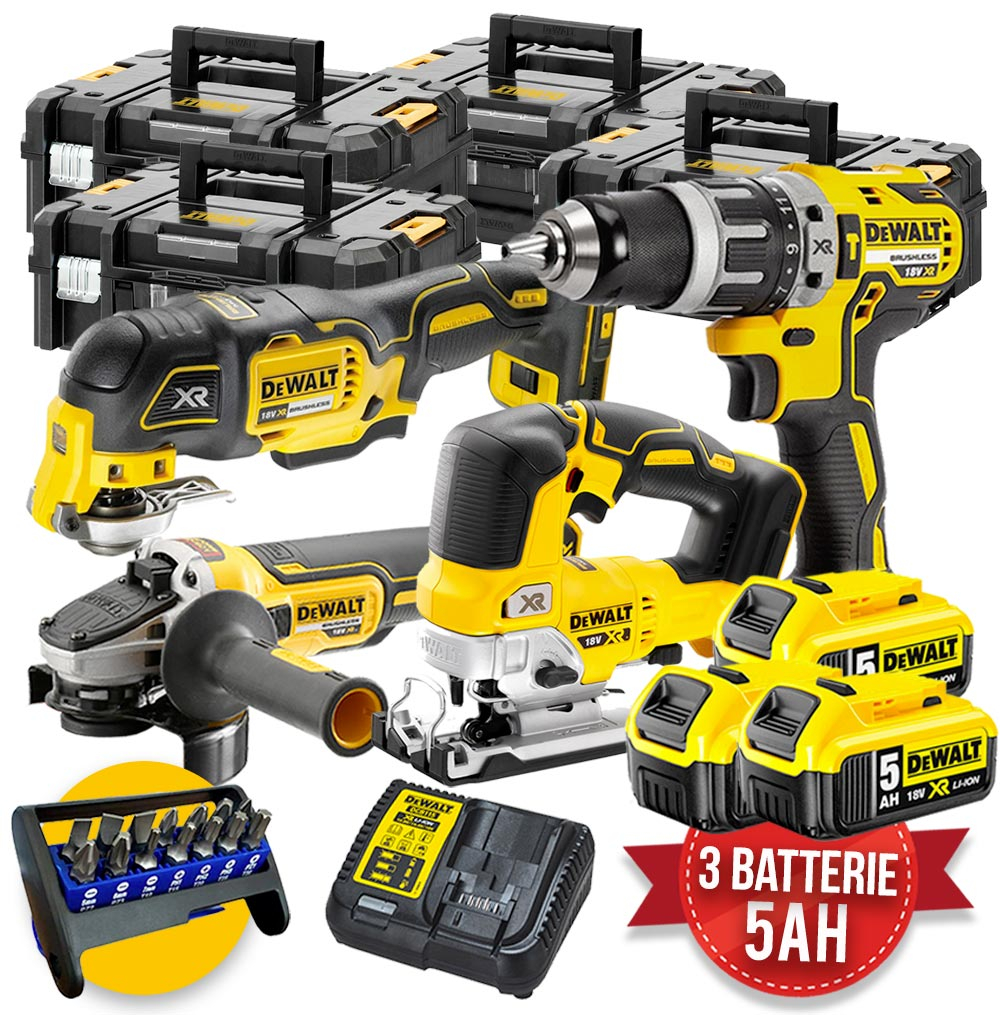 Dewalt kit utensili a batteria 18V - Trapano DCD796 - Smerigliatrice DCG405  - Seghetto DCS334 - Multifunzione DCS356