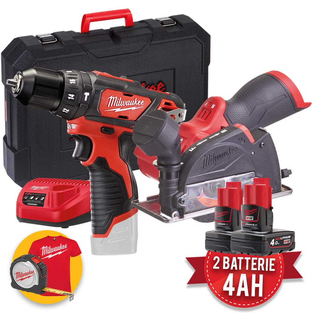 Milwaukee M12 BPDFCOT-402C kit utensili a batteria - M12 FCOT Smerigliatrice  angolare + M12 BPD Trapano avvitatore con percussione