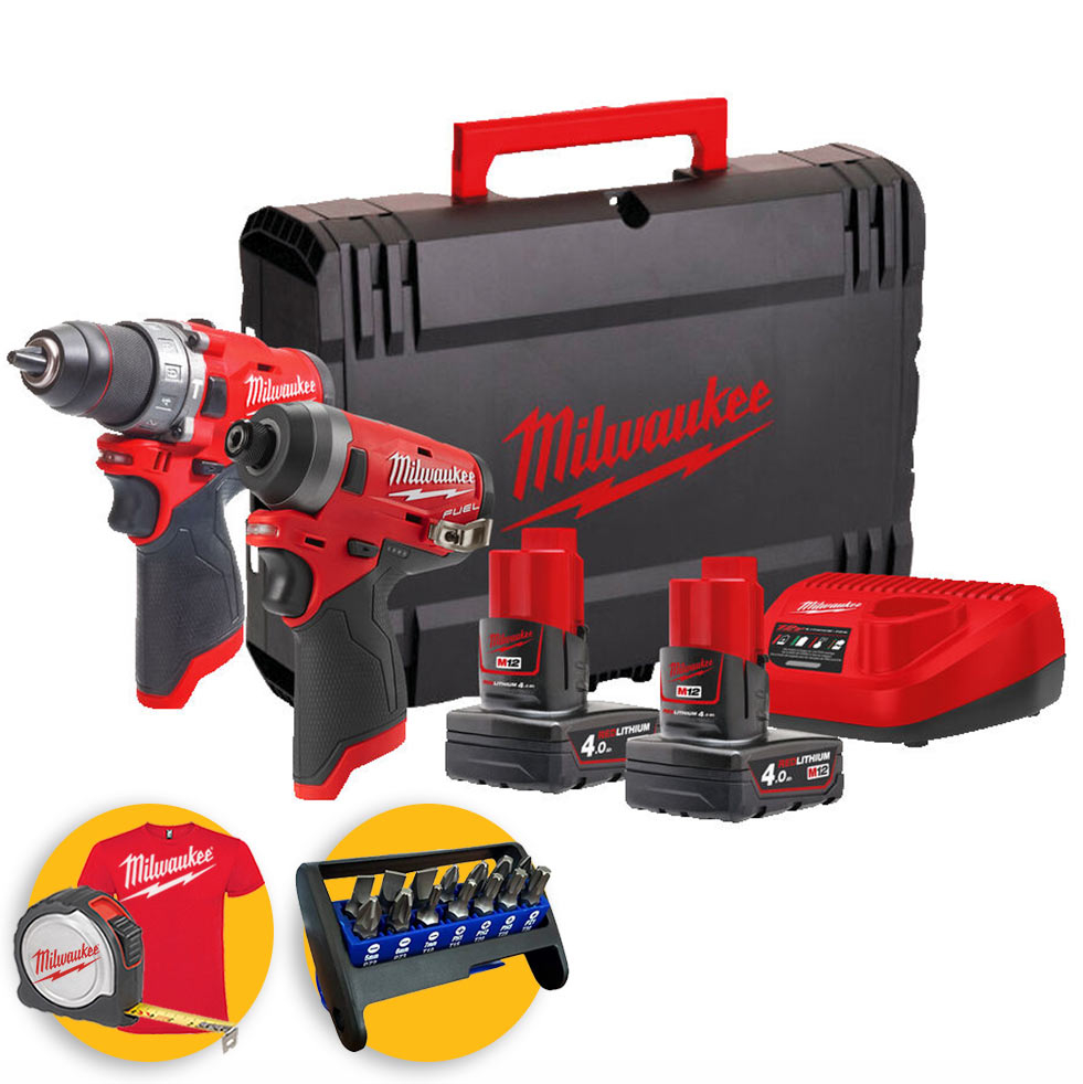 MILWAUKEE SET TRAPANO + AVVITATORE + PACKOUT INSERTI M12FPP2A-402P