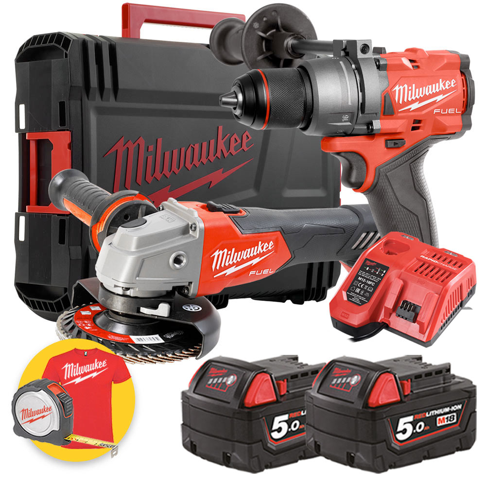 Milwaukee FSAG125XB-502X - Smerigliatrice angolare a batteria 18V Fuel con  FRENO, 2 x 5Ah